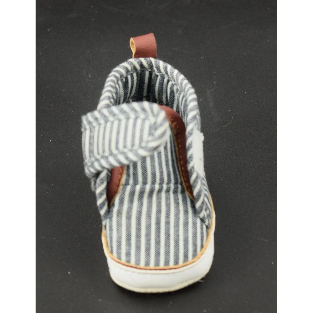 Baby B'gosh Crib Shoes Kids NB Blue White Excellent Striped Hook Loop OK02304